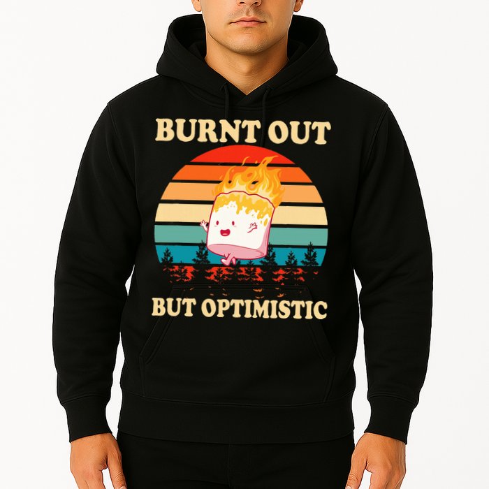 Burnt Out But Optimistic Marshmallow Retro Sunset Camping Hoodie