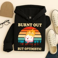 Burnt Out But Optimistic Marshmallow Retro Sunset Camping Hoodie