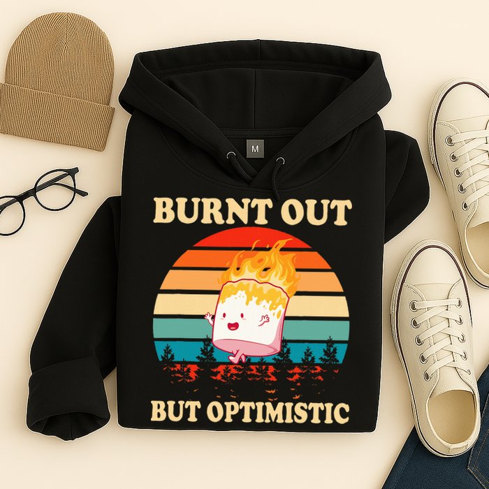 Burnt Out But Optimistic Marshmallow Retro Sunset Camping Hoodie