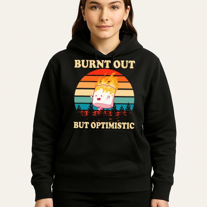 Burnt Out But Optimistic Marshmallow Retro Sunset Camping Hoodie