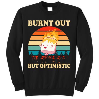 Burnt Out But Optimistic Marshmallow Retro Sunset Camping Sweatshirt