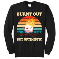 Burnt Out But Optimistic Marshmallow Retro Sunset Camping Sweatshirt