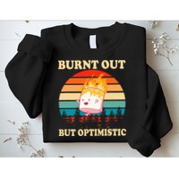 Burnt Out But Optimistic Marshmallow Retro Sunset Camping Sweatshirt