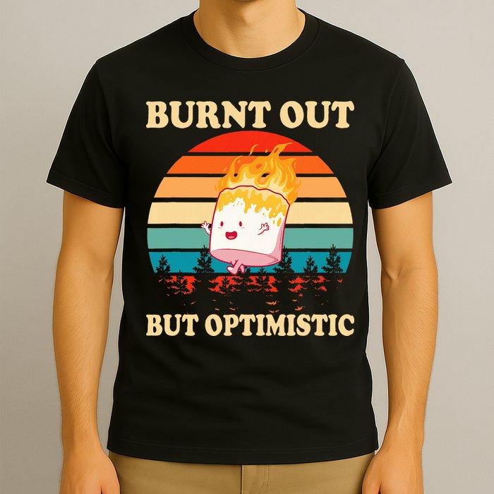 Burnt Out But Optimistic Marshmallow Retro Sunset Camping T-Shirt