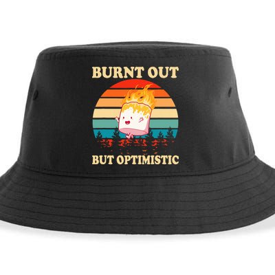Burnt Out But Optimistic Marshmallow Retro Sunset Camping Sustainable Bucket Hat