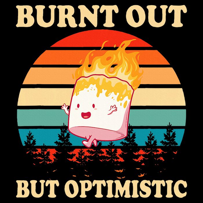 Burnt Out But Optimistic Marshmallow Retro Sunset Camping Sustainable Bucket Hat