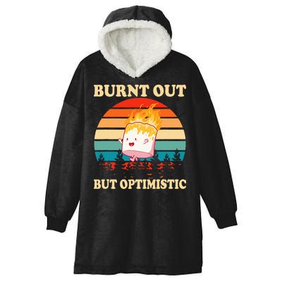 Burnt Out But Optimistic Marshmallow Retro Sunset Camping Hooded Wearable Blanket