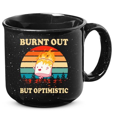 Burnt Out But Optimistic Marshmallow Retro Sunset Camping 15oz Campfire Ceramic Mug