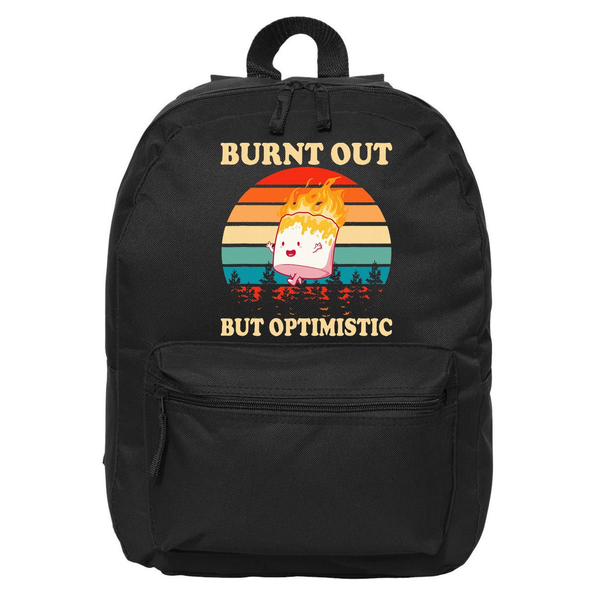 Burnt Out But Optimistic Marshmallow Retro Sunset Camping 16 in Basic Backpack