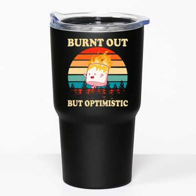Burnt Out But Optimistic Marshmallow Retro Sunset Camping Tumbler
