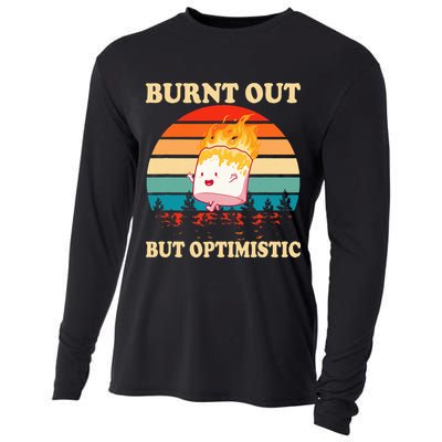 Burnt Out But Optimistic Marshmallow Retro Sunset Camping Cooling Performance Long Sleeve Crew