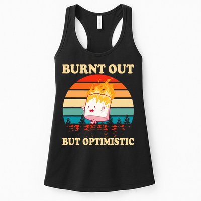 Burnt Out But Optimistic Marshmallow Retro Sunset Camping Womens Tank Top