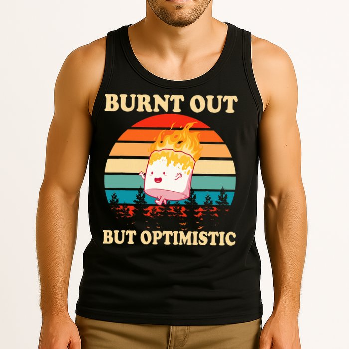 Burnt Out But Optimistic Marshmallow Retro Sunset Camping Tank Top