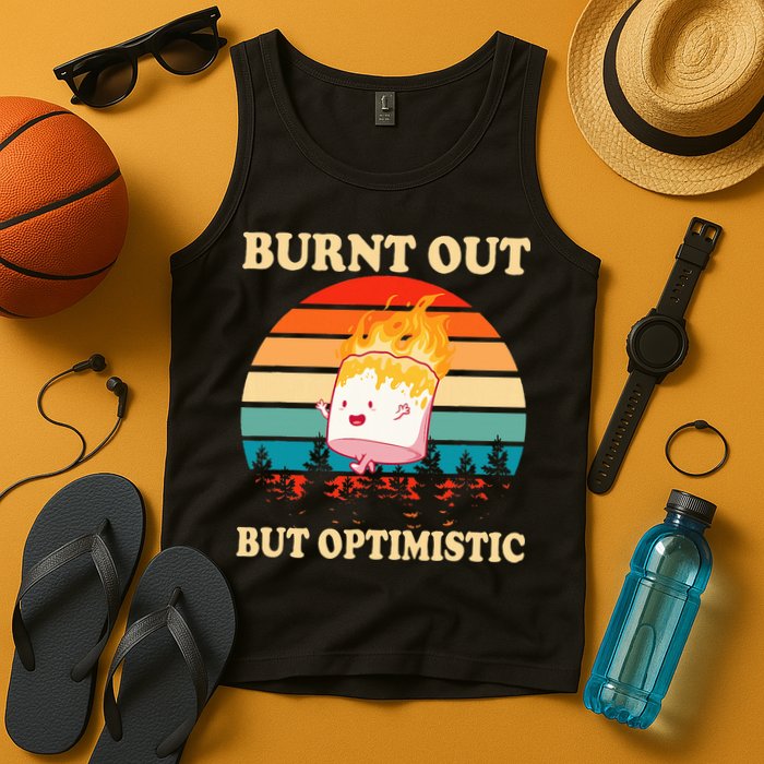 Burnt Out But Optimistic Marshmallow Retro Sunset Camping Tank Top