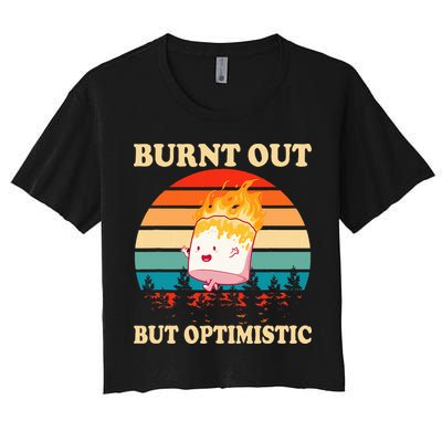 Burnt Out But Optimistic Marshmallow Retro Sunset Camping Crop Top