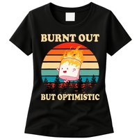 Burnt Out But Optimistic Marshmallow Retro Sunset Camping Womens T-Shirt
