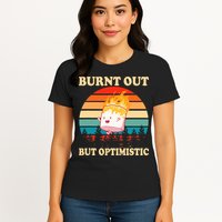 Burnt Out But Optimistic Marshmallow Retro Sunset Camping Womens T-Shirt
