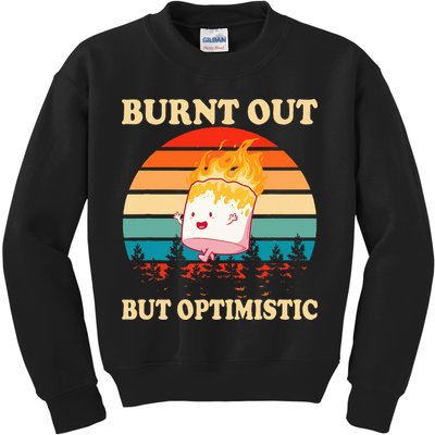 Burnt Out But Optimistic Marshmallow Retro Sunset Camping Kids Sweatshirt