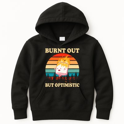 Burnt Out But Optimistic Marshmallow Retro Sunset Camping Kids Hoodie