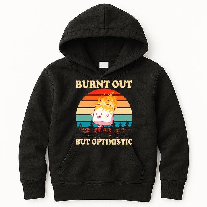 Burnt Out But Optimistic Marshmallow Retro Sunset Camping Kids Hoodie
