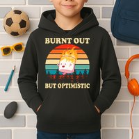 Burnt Out But Optimistic Marshmallow Retro Sunset Camping Kids Hoodie