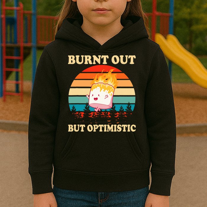 Burnt Out But Optimistic Marshmallow Retro Sunset Camping Kids Hoodie