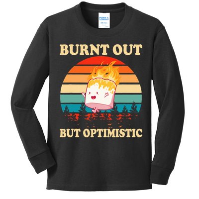 Burnt Out But Optimistic Marshmallow Retro Sunset Camping Kids Long Sleeve Shirt