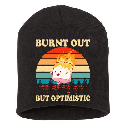 Burnt Out But Optimistic Marshmallow Retro Sunset Camping Short Acrylic Beanie