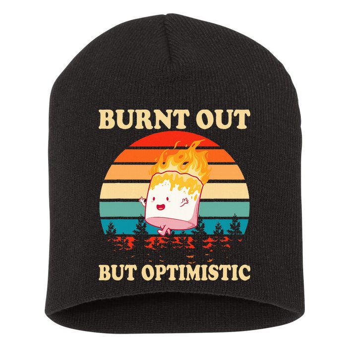 Burnt Out But Optimistic Marshmallow Retro Sunset Camping Short Acrylic Beanie