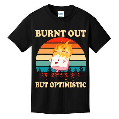 Burnt Out But Optimistic Marshmallow Retro Sunset Camping Kids T-Shirt
