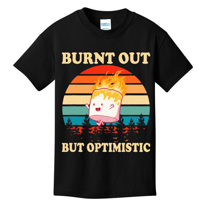 Burnt Out But Optimistic Marshmallow Retro Sunset Camping Kids T-Shirt