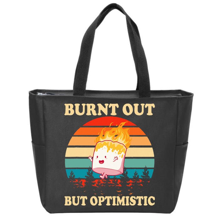 Burnt Out But Optimistic Marshmallow Retro Sunset Camping Zip Tote Bag