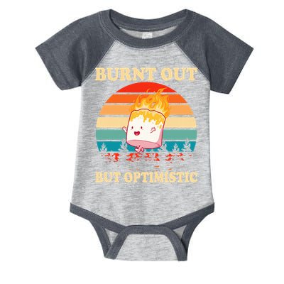 Burnt Out But Optimistic Marshmallow Retro Sunset Camping Infant Baby Jersey Bodysuit