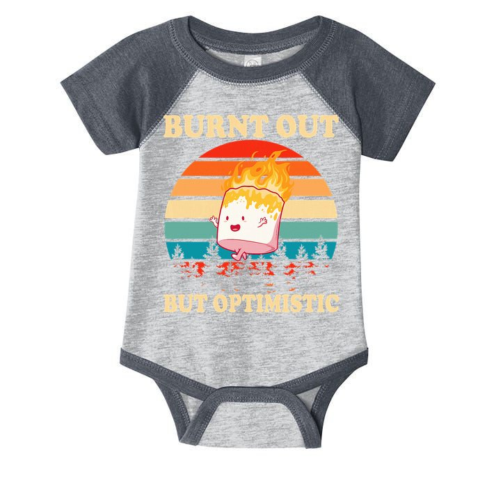 Burnt Out But Optimistic Marshmallow Retro Sunset Camping Infant Baby Jersey Bodysuit