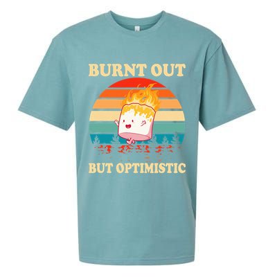 Burnt Out But Optimistic Marshmallow Retro Sunset Camping Sueded Cloud Jersey T-Shirt