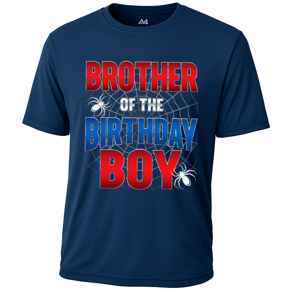 Brother Of Birthday Boy Costume Spider Web Birthday Party Cooling Performance Crew T-Shirt