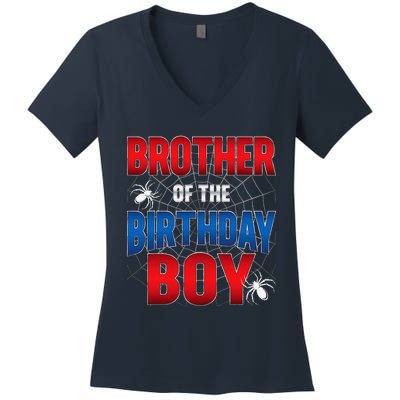 Brother Of Birthday Boy Costume Spider Web Birthday Party Women's V-Neck T-Shirt