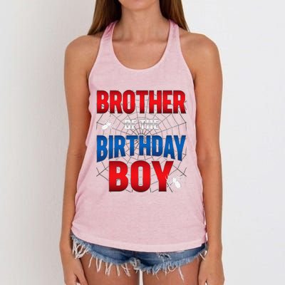 Brother Of Birthday Boy Costume Spider Web Birthday Party Women's Knotted Racerback Tank