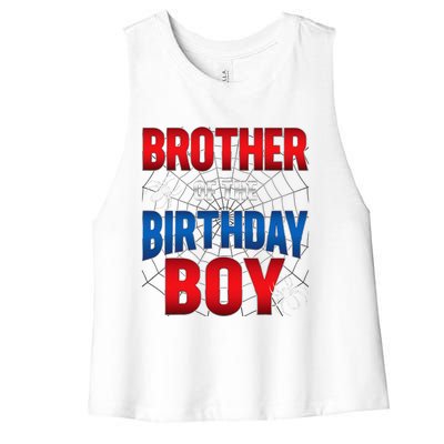 Brother Of Birthday Boy Costume Spider Web Birthday Party Women's Racerback Cropped Tank