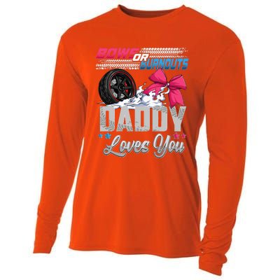 Burnouts Or Bows Gender Reveal Party Announcement Daddy Cooling Performance Long Sleeve Crew