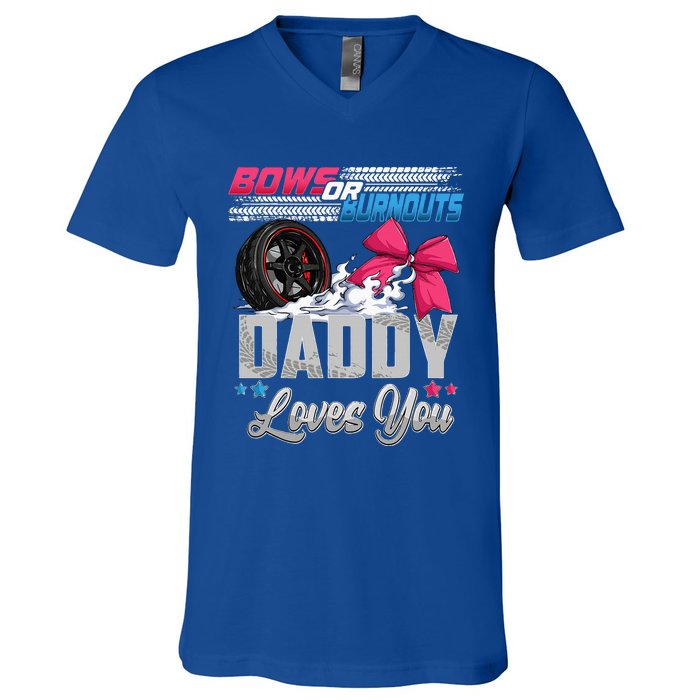 Burnouts Or Bows Gender Reveal Party Announcement Daddy V-Neck T-Shirt