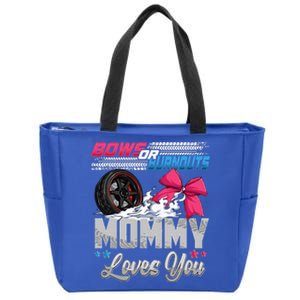 Burnouts Or Bows Gender Reveal Party Announcement Mommy Zip Tote Bag