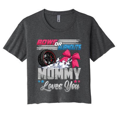 Burnouts Or Bows Gender Reveal Party Announcement Mommy Women's Crop Top Tee