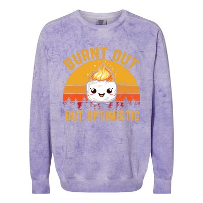 Burnt Out But Optimistic Cute Marshmallow Vintage Camping Colorblast Crewneck Sweatshirt