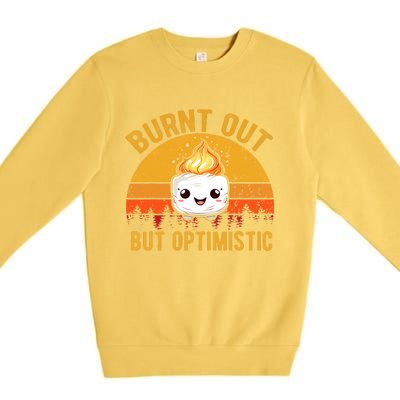 Burnt Out But Optimistic Cute Marshmallow Vintage Camping Premium Crewneck Sweatshirt