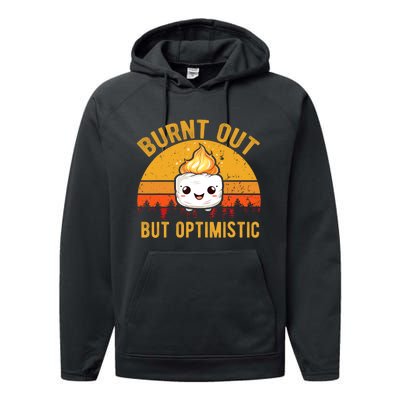 Burnt Out But Optimistic Cute Marshmallow Vintage Camping Performance Fleece Hoodie