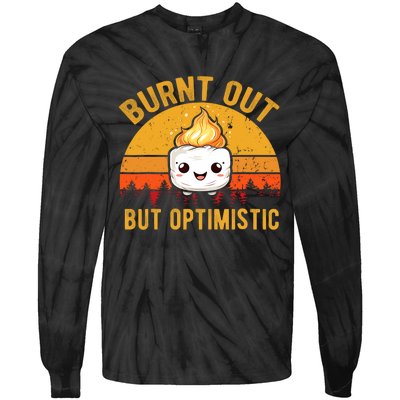 Burnt Out But Optimistic Cute Marshmallow Vintage Camping Tie-Dye Long Sleeve Shirt