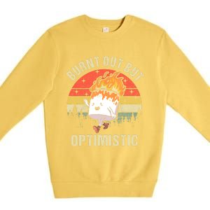 Burnt Out But Optimistic Funny Marshmallow For Camping Retro Premium Crewneck Sweatshirt