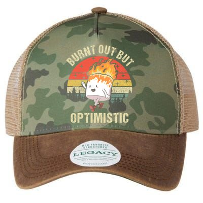 Burnt Out But Optimistic Funny Marshmallow For Camping Retro Legacy Tie Dye Trucker Hat