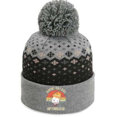 Burnt Out But Optimistic Funny Marshmallow For Camping Retro The Baniff Cuffed Pom Beanie